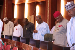 ACTING PRESIDENT OSINBAJO PRESIDES OVER 4TH FEC MEETING 8. R-L, Minister of State Aviation, Sen Hadi Sirika, Minister of Transportation, Mr Rotimi Ameachi, Minister of State Mines and Steel, Alhaji  Abubakar Bawa Bwari, Minister of Mines and Steel, Dr Kayode Fayemi,Minister of Science and Technology, Dr Ogbonnya Onu and Minister of State Power Alhaji Mustapha Baba Shehur as Acting President Yemi Osinbajo Presides over 4th FEC Meeting at the Council Chamber State House in Abuja. PHOTO; SUNDAY AGHAEZE. FEB 1 2017